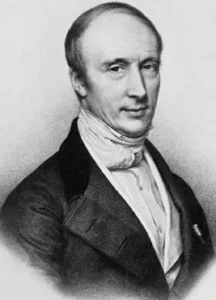 Black-and-white engraved portrait of Augustin-Louis Cauchy in formal attire